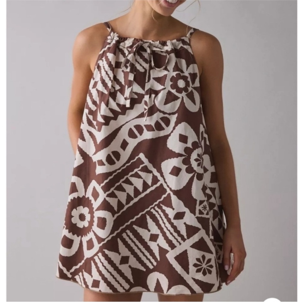 NWT Urban Outfitters BDG Eva Mini Dress Large Brown Tiki Tropical Beach Coastal
